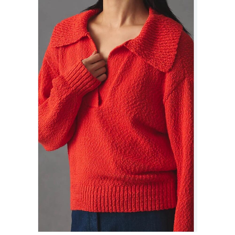 Anthropologie Textured V-Neck Sweater in Bright Red